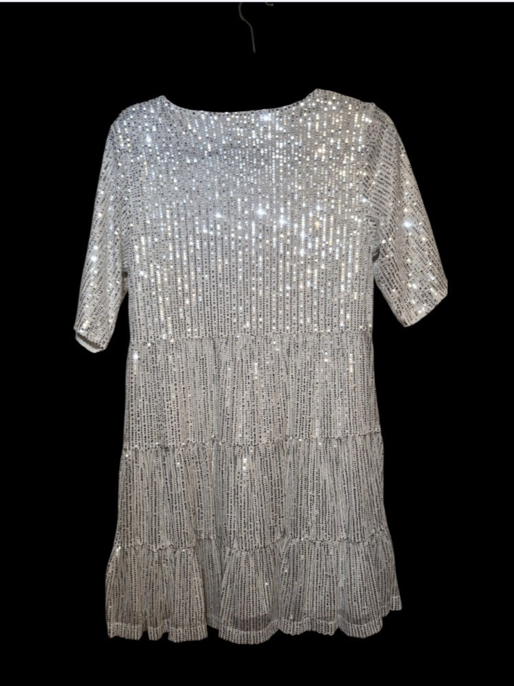 Source Unknown Silver Sequin Tiered Midi Dress